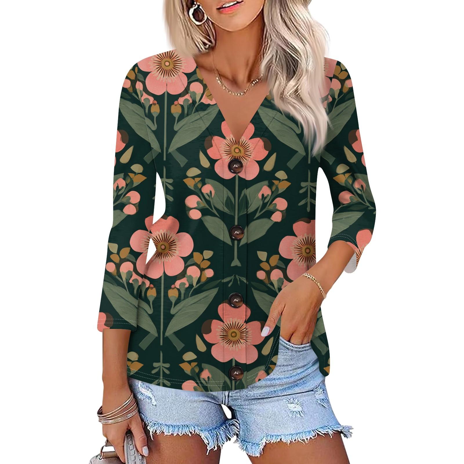 

Женский повседневный модный кардиган на пуговицах с рукавом три четверти и цветочным принтом M