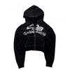 2026 Vintage Y2K Zip Hoodie Teens Loose Fit Letter Print Casual Streetwear