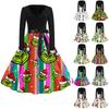 Dame Mote V-hals Casual Slim-fit Juleprint Langermet Kjole