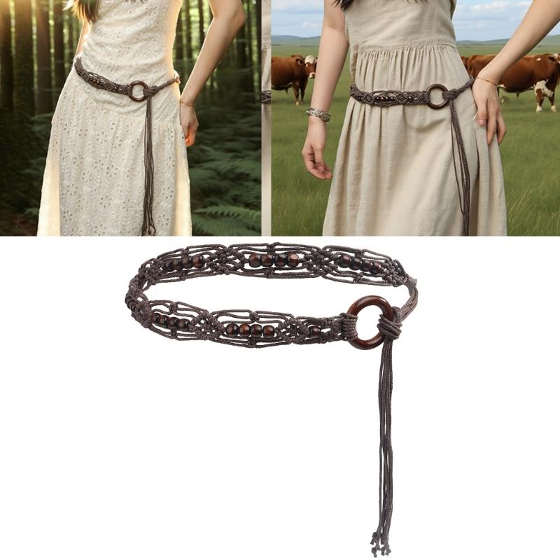 Adjustable Braided Belt For Women Natural Cotton Waist Chain Bohemian Style Waist Rope Decoration For Dresses Jeans