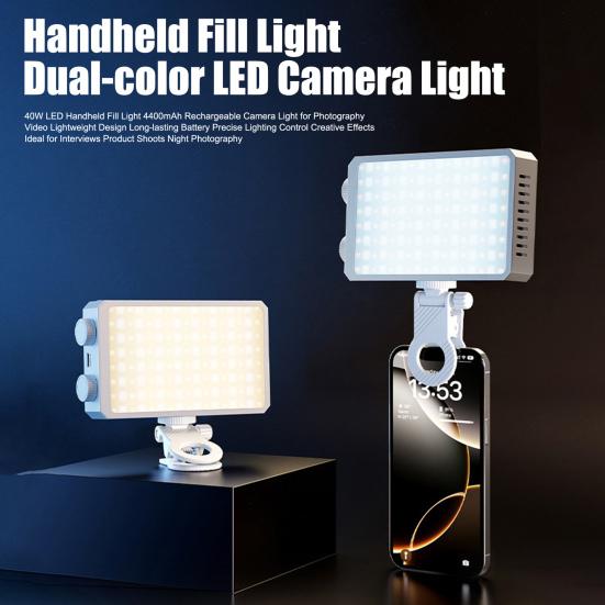 40W LED Camera Fill Light with Tripod Portable Lightweight 4400mAh Rechargeable Adjustable 1/4-Inch Thread Video Shoot Photography Handheld Fill Lamp