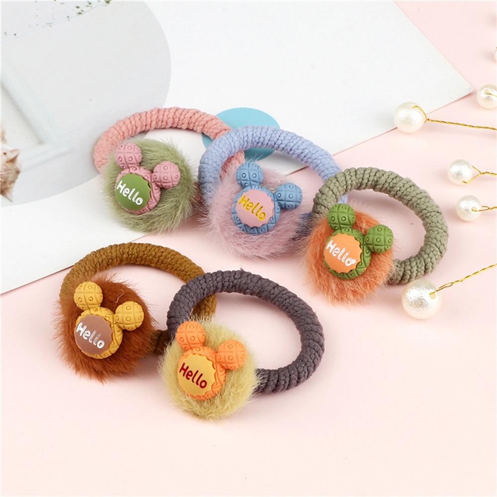 2PCS Sweet Colorful Hair Bands for Kids Girls Furry Fruits Bowknot Heart Winter Hair Ties Elastic Headband Hair Accessories Gift