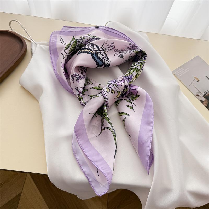 Pastoral butterfly simulation silk printing silk scarf small square scarf high-end shawl sunscreen neck scarf headscarf scarf women