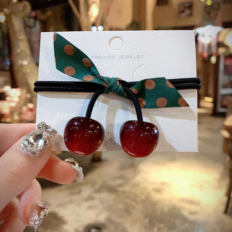 

Корейская милая резинка для волос с черной вишней - Толстая резиновая заколка для волос для женщин темно-красного