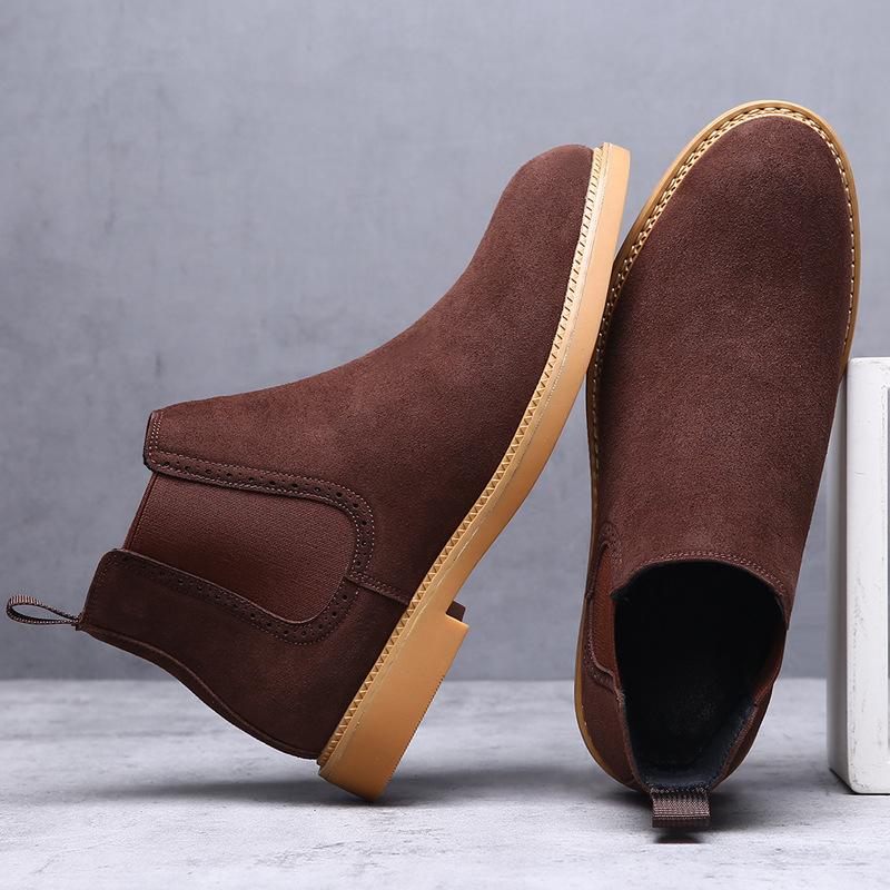 Fashion Korean Solid Color Cow Suede Ankle Boots for Men Fashion Casual Autumn New Designer Shoes Male Retro Big Size Chelsea Boots Man