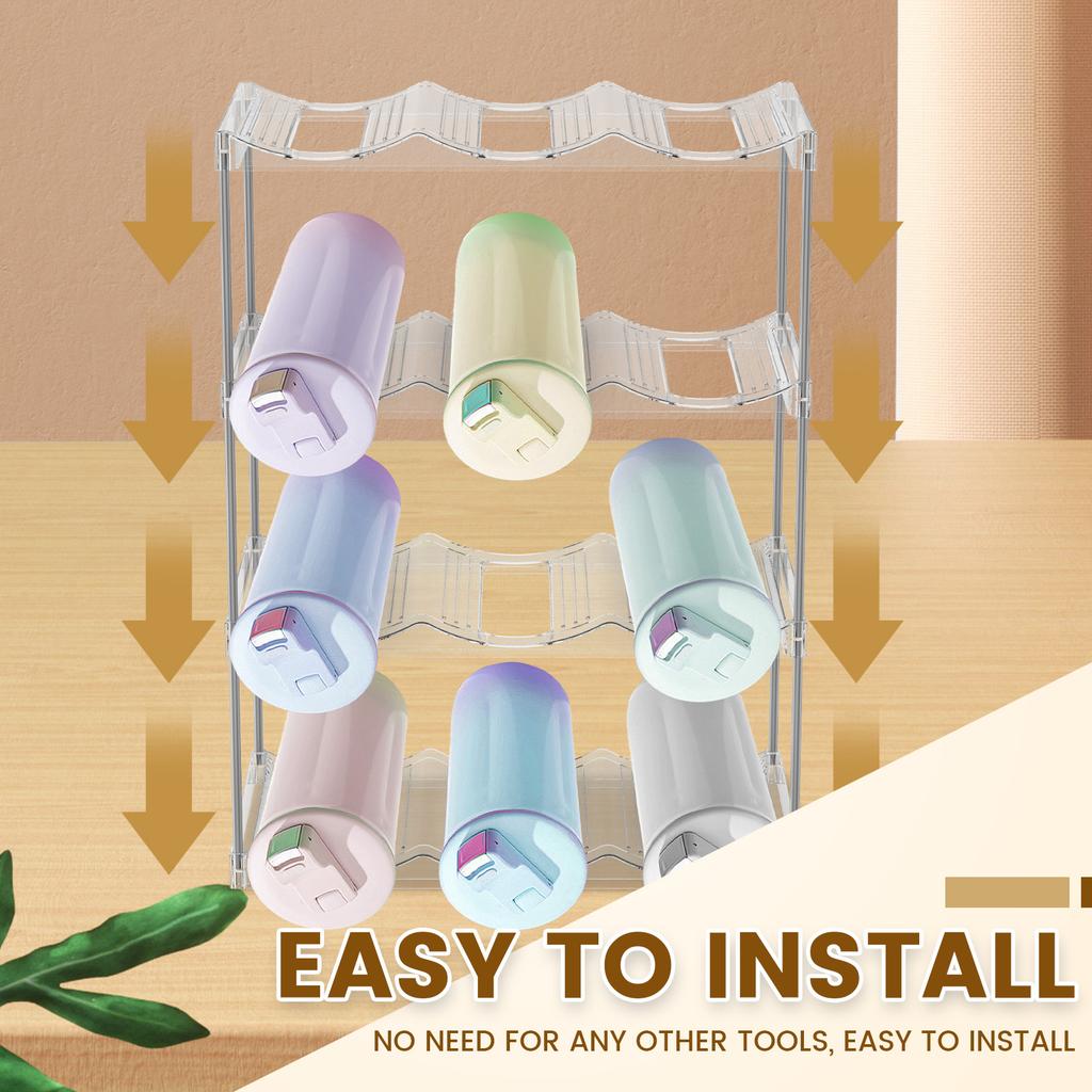 4 Layer Clear Water Bottle Organizer Stackable Water Bottle Holder Plastic Fridge Wine Rack Storage Organizer for Cabinet Pantry