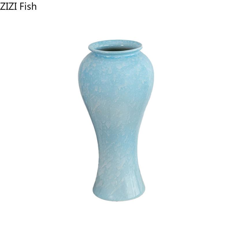 Blue Slender-waisted Ceramic Vase Hydroponics Potted Plant Table Decoration Flower Arrangement Floral Vases Room Aesthetic Decor
