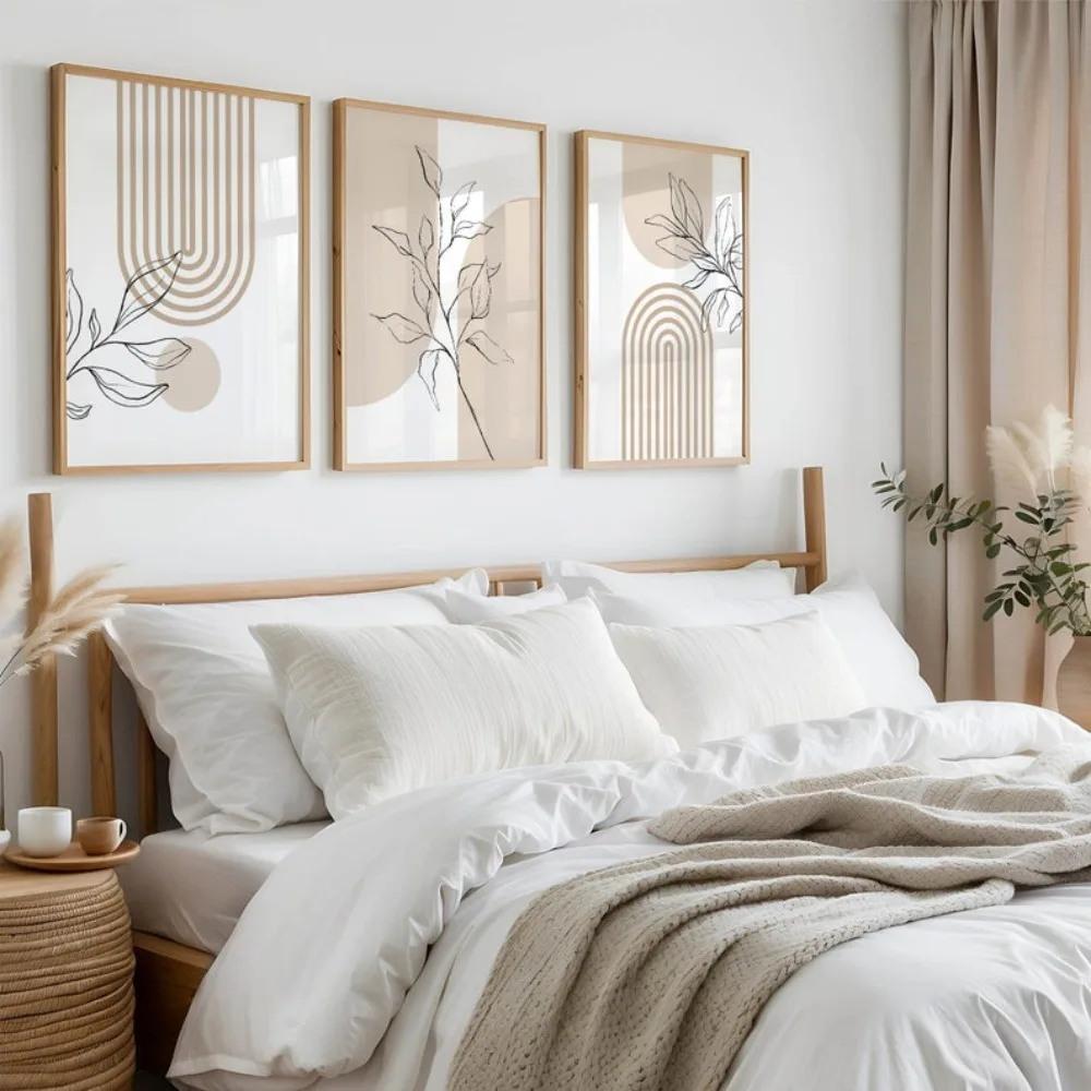 Stampe Murali Neutre per Arredamento Casa Moderno Minimalista, Poster di Piante Bohemien, Poster Decorativo Regalo per Soggiorno Camera da Letto Beige Giapponese