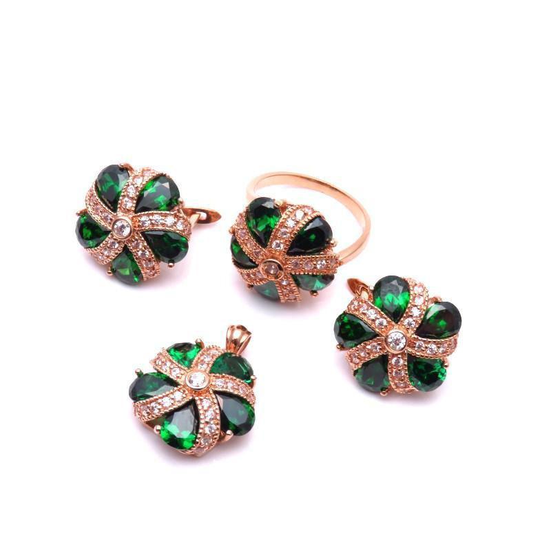 Purple Gold Luxury Sparkling Diamond Greenstone Flower Earrings Niche Rose Gold Plated Color Gold Earrings