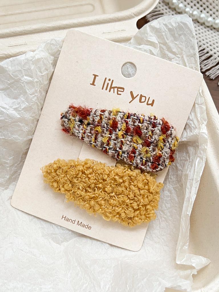 2Pcs Warm Color Plush Snap Hair Pins,Strong Hold Hair Clips Non- Slip Hair Barrettes Hair Accessories Bangs Clip for Women Girls