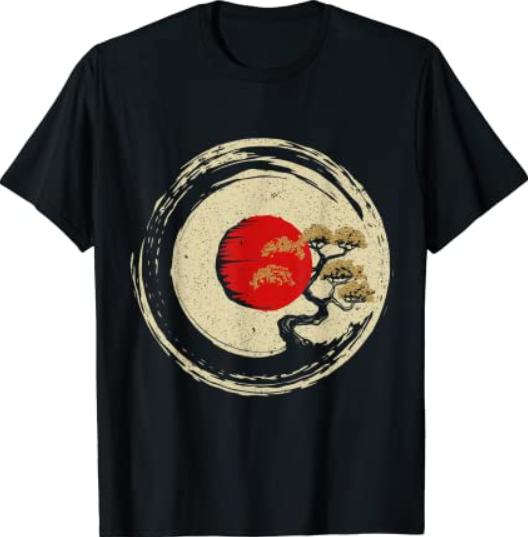 Bonsai Tree In Japanese Zen Buddhist Enso Circle T Shirt S