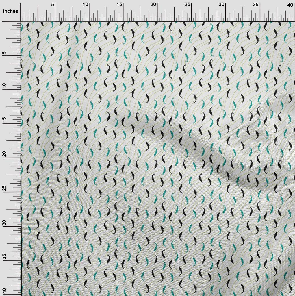 oneOone Cotton Flex Dark Teal Green Fabric Ocean Fish Dress Material Fabric Print Fabric By The Yard 40 Inch
