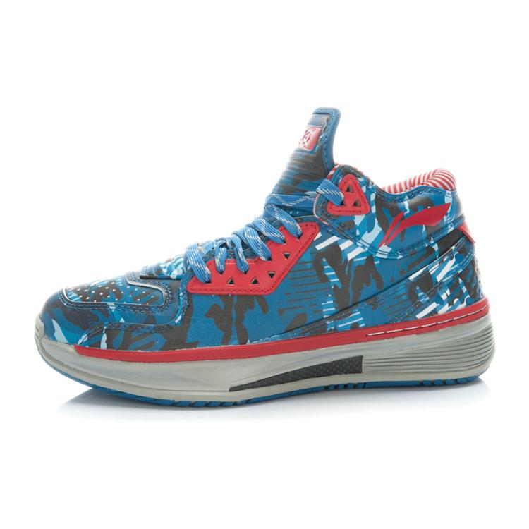 New LiNing WOW 2 Cushioned Slip Resistant Mid Top Basketball Shoes Men's Blue Camouflage