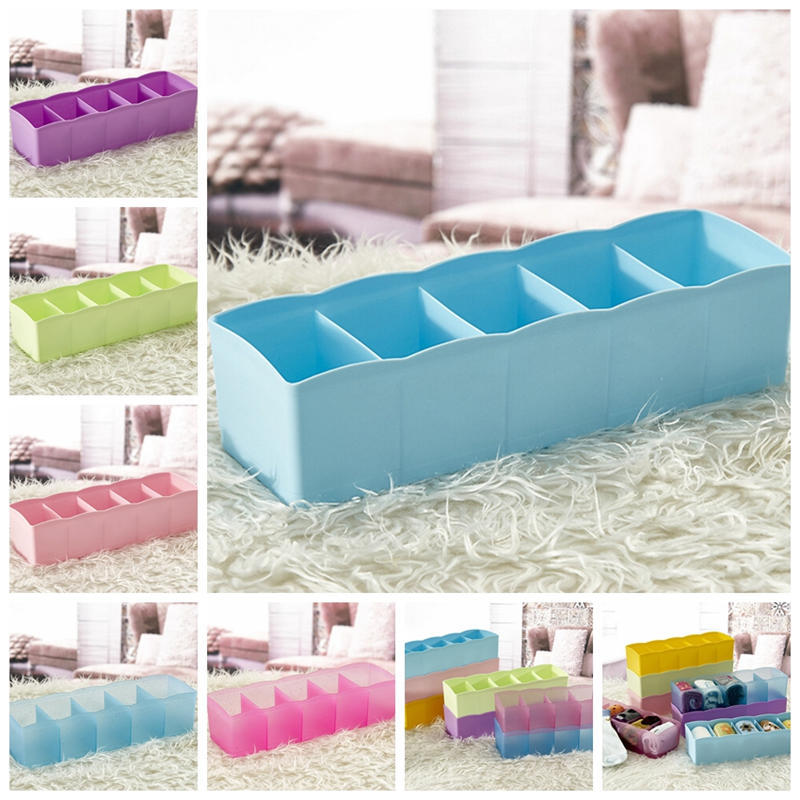 5 Grid Organizer Tie Bra Socks Drawer Cosmetic Divider Plastic Storage Box