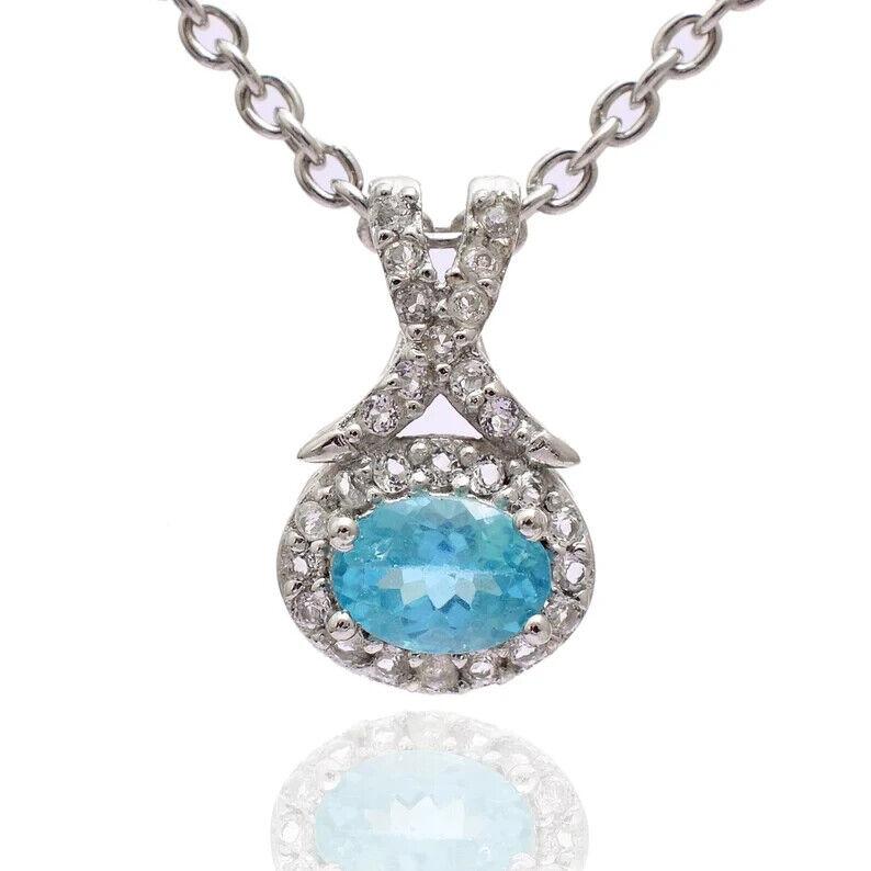 Natural Blue Apatite Gemstone 925 Sterling Silver Pendant Sky Apatite  Pendant