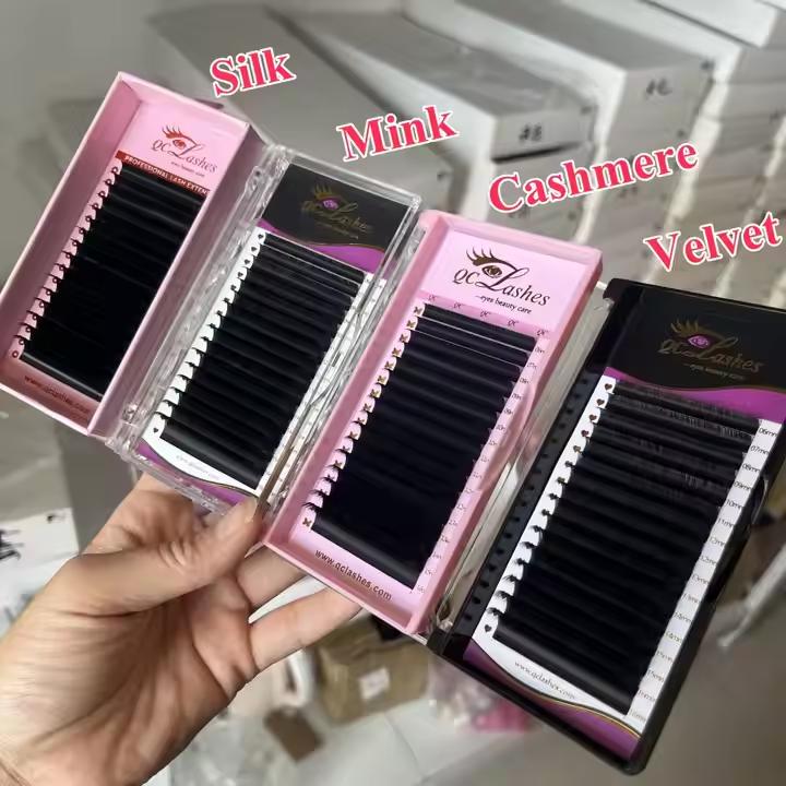 Natural Long Velvet Volume Eyelash Faux Mink Eyelash Extension Supplies Lash Tray Silk Lash Extensions 0.03 mm&D&Mix&Plastic box