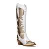 New long cowboy boots thick heel pointed white gold women's western boots