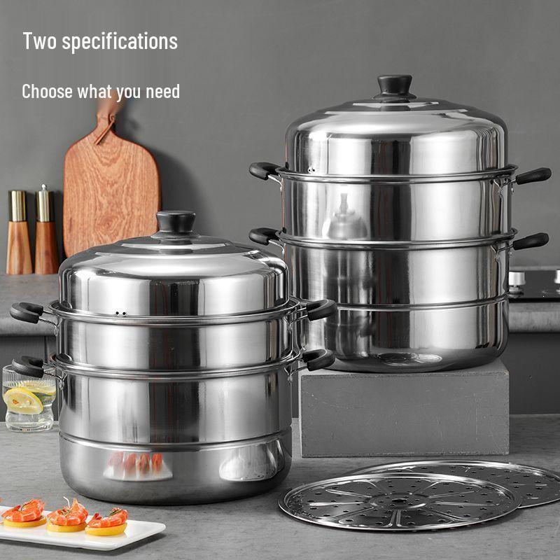 Thickened Stainless Steel Multi-layer Steamer Pot for Household Use - Suitable for Induction & Gas Stoves