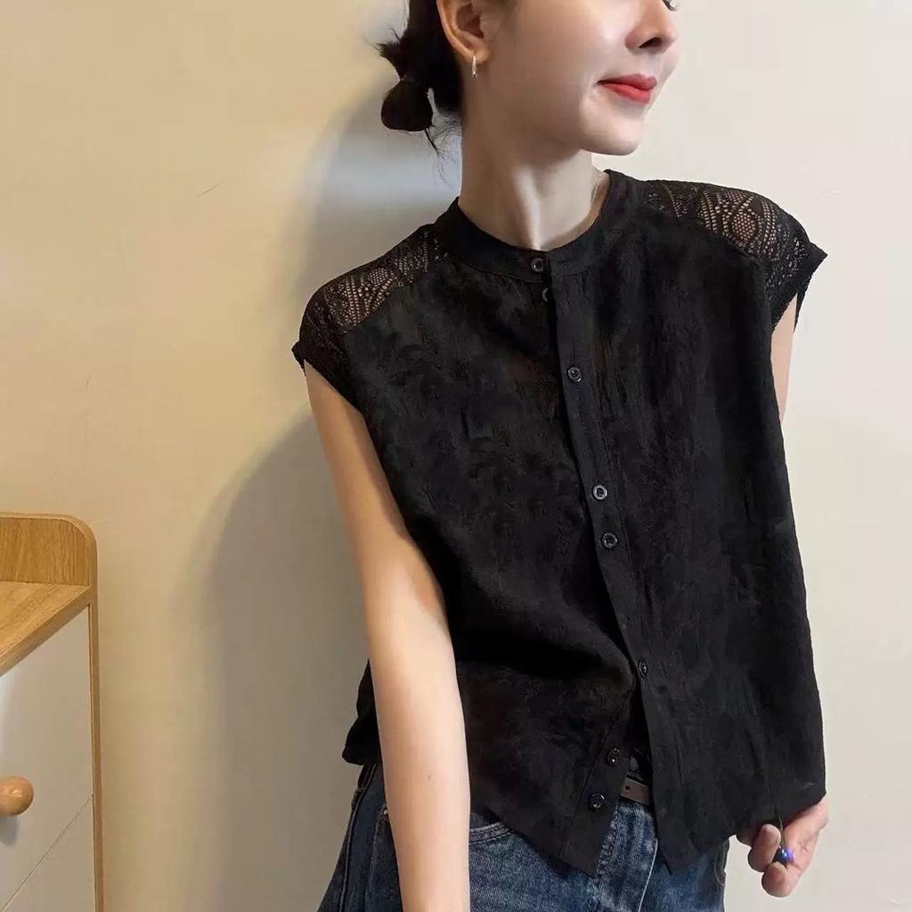Lace splicing sleeveless shirt top women's summer new Korean version fashion temperament thin versatile shirt trend