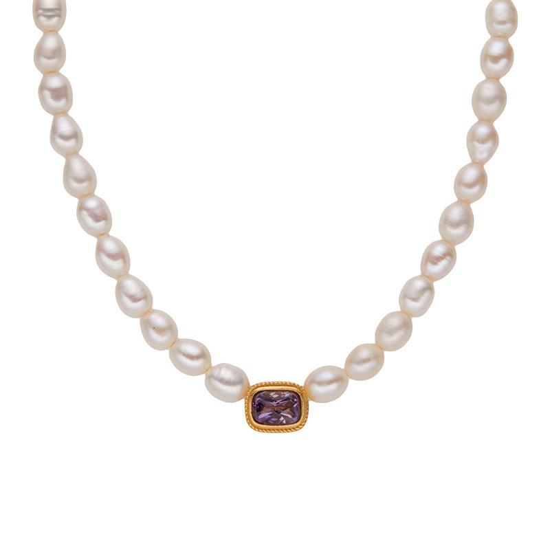 Fashion Versatile Temperament Niche Light Luxury Design S925 Sterling Silver Necklace Natural Freshwater Pearl Gem Necklace Women