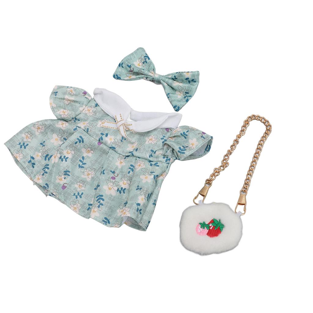 Plush Doll Clothes Cotton and Cloth Bow Tie 20cm Plush Doll Outfits Dress with Strawberry Bag 2