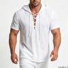 Camicia da Uomo con Cappuccio a Maniche Corte con Lacci - Leggera Vestibilità Rilassata Top per Vacanze Estive al Mare