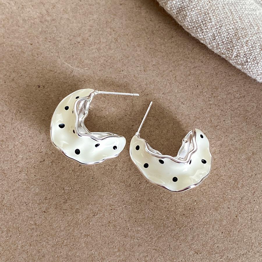 Silver Needle French Drip Oil Polka Dot Earrings: Elegant, Unique, High-End Design