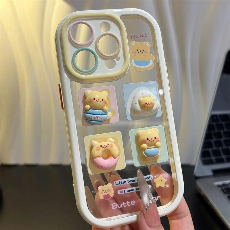 Suitable for IPhone 16 Cute Phone Case Butter Bear Apple 15 Promax Protective Cover 14 Mirror Bracket 13