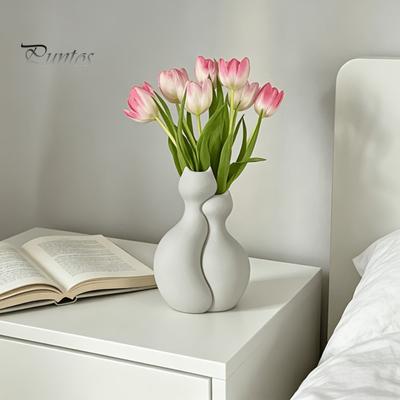 Kaffee-Ecke Dekoration 3D-gedruckte Katzenvase, Minimalistischer Nordischer Stil Blumenarrangement Umarmendes Ornament Dekoratives Paar-Vase Haus Büro Geschenk Licht