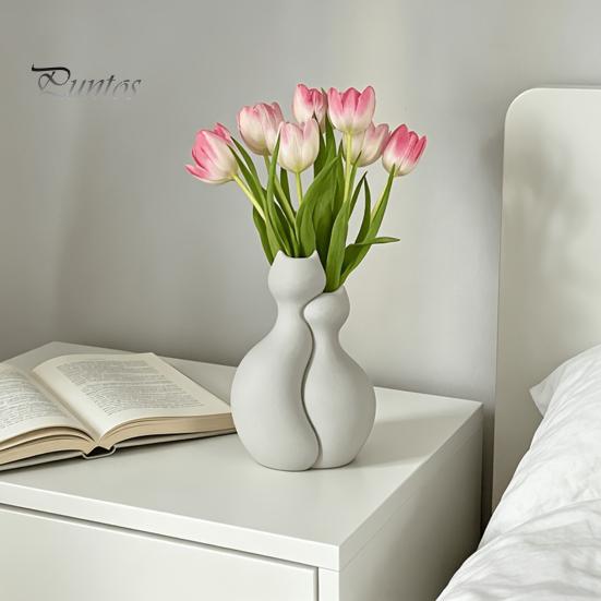 Kaffee-Ecke Dekoration 3D-gedruckte Katzenvase, Minimalistischer Nordischer Stil Blumenarrangement Umarmendes Ornament Dekoratives Paar-Vase Haus Büro Geschenk Licht