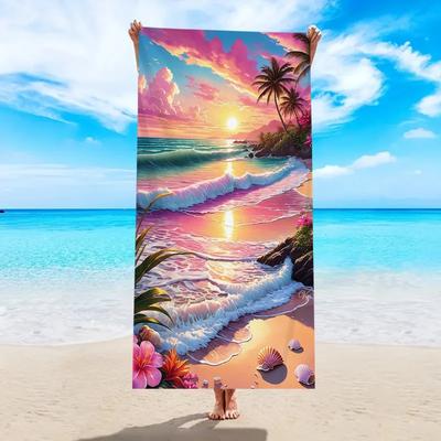 Tropical Sunset Beach Towel Large Palm Tree Ocean Wave Bath Towel Quick Dry Sand Free Swimming Pool Microfiber Travel Blanket