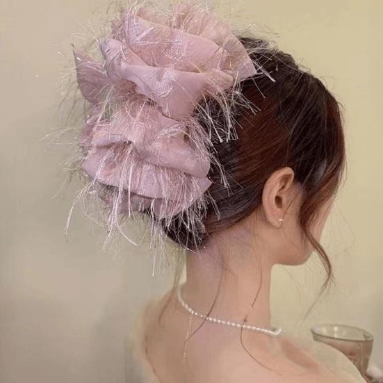 Hair Claw Furry Tassel Design Large Shark Clip Back Head Shimmer Texture Hair Clip Stable Hold Hair