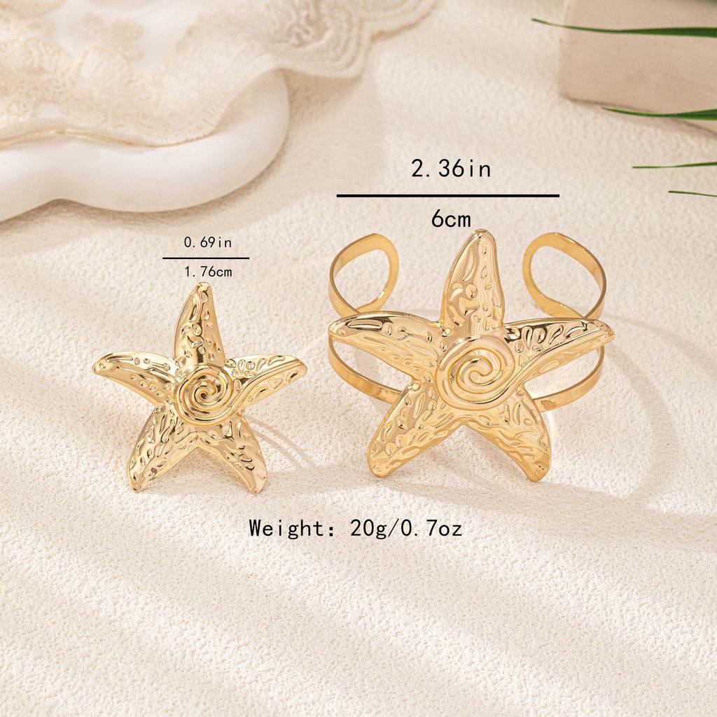 European & American Starfish Open Bangle Ring Set: Ocean-Inspired Jewelry for Vacations, Banquets, and Daily Wear