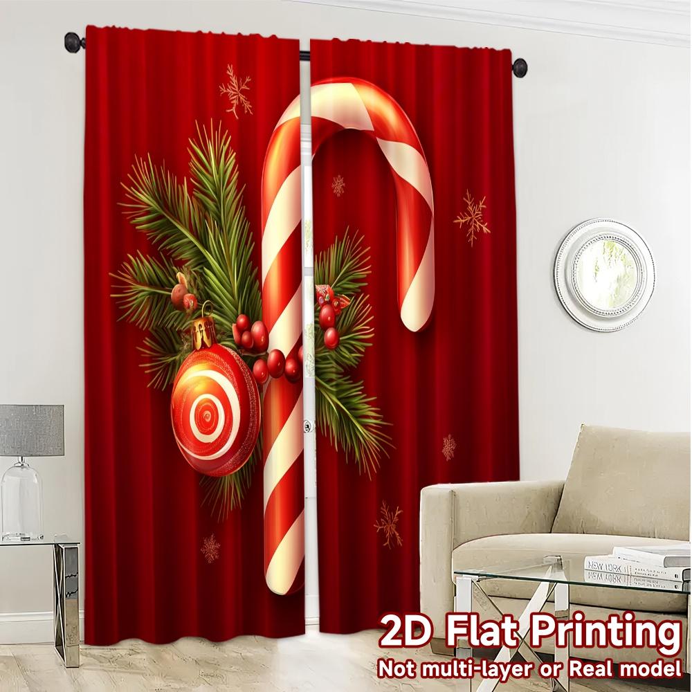 2pcs,Curtains Christmas Candy Cane Holly Ornament (3) Minimalist Modern Curtains Polyester Curtains Home Decor Use for Living
