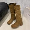 Pleated pile boots 2025 new thick heel knight boots fashion temperament but knee boots thick sole fashion boots tide