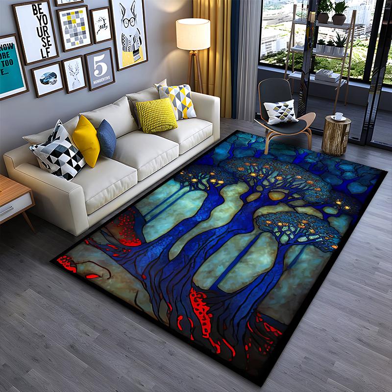 Abstract Blue Forest Tree Pattern Carpet for Living Room Decor Rug Suitable for Use As an Anti-slip for Living Room Bedroom Sofas