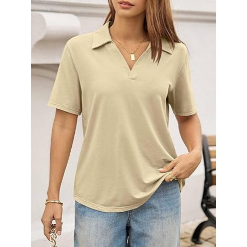Nouveau haut polo décontracté simple à manches courtes de couleur unie pour femme