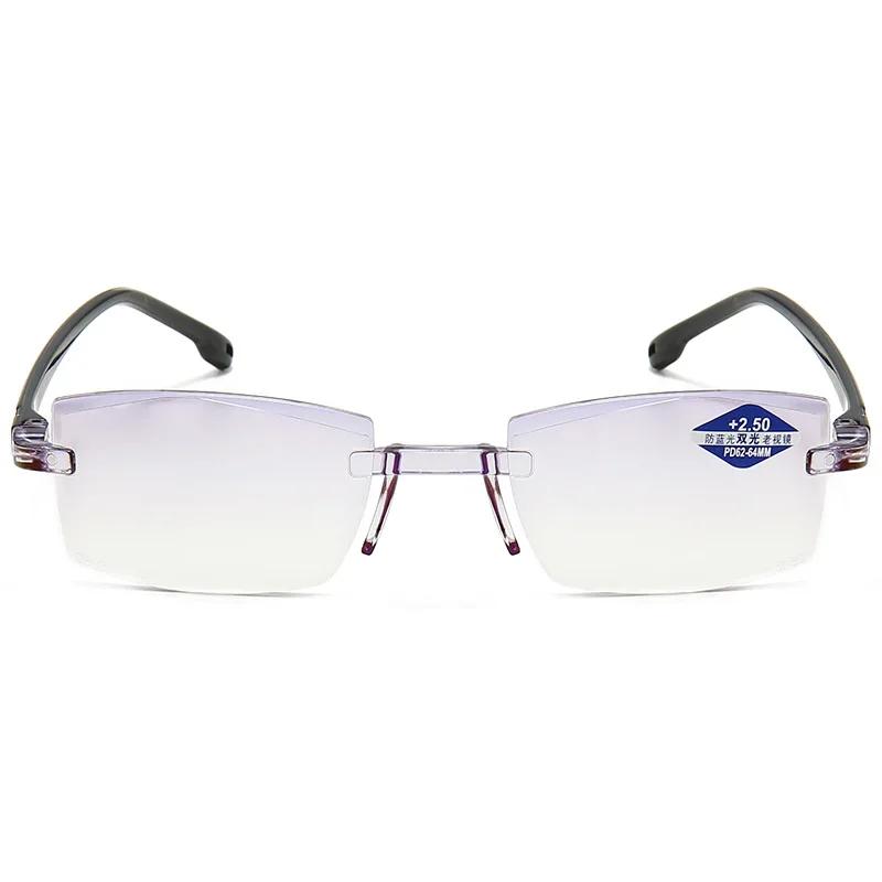 Luxury Rimless Bifocal Reading Glasses for Women Men Unisex Far Near Sight Eyeglasses Finished Prescription Hyperopia Eyewear