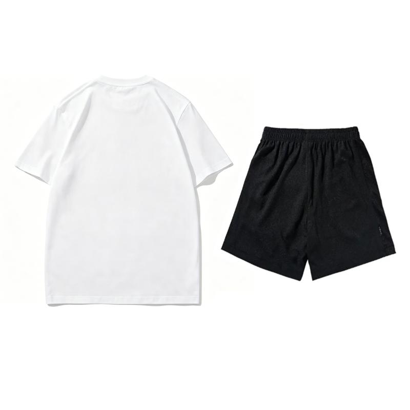 LiNing Summer Mens Short Sleeve Shorts Simple Fashion Comfortable Versatile Skin-Friendly Casual Sports Suit Men suit White Black AHSUA07-2+YATV113-1