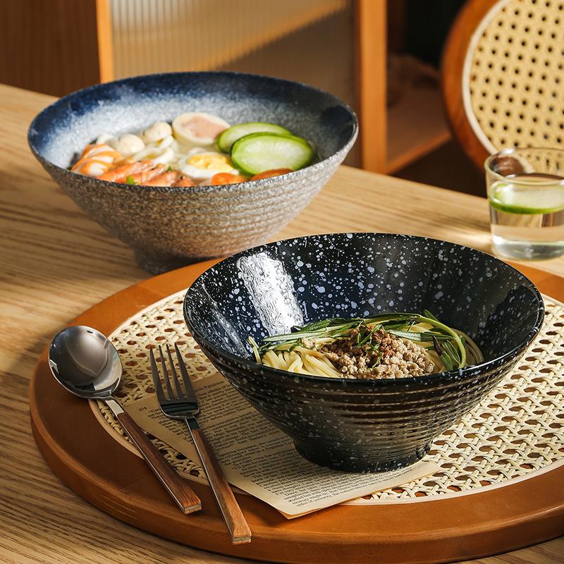 Japanese-style Ceramic Kiln Glaze Retro Hat Lamian Noodles Bowl Large-capacity Soup Bowl Suitable for Sushi Shop.