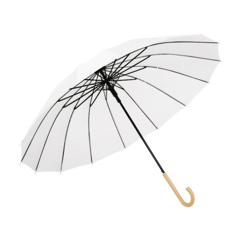 16 bone umbrella Japanese small fresh wood straight handle curved hook handle straight bar umbrella 16 bone large double umbrell