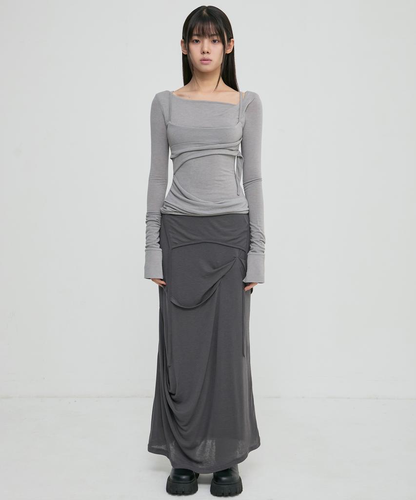 Peulleeoeob Layered Bustier Long Sleeve (Fl-105_Gray)