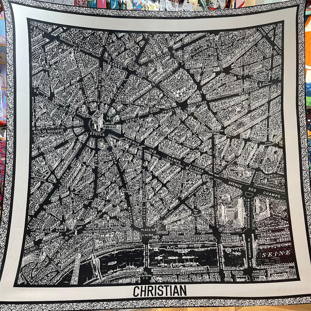

POBING Silk Cashmere Scarf Women Hand Rolled France Map Print Square Scarves Wraps Bandana Big Hijabs Female Foulard 135CM 135CM x 135CM