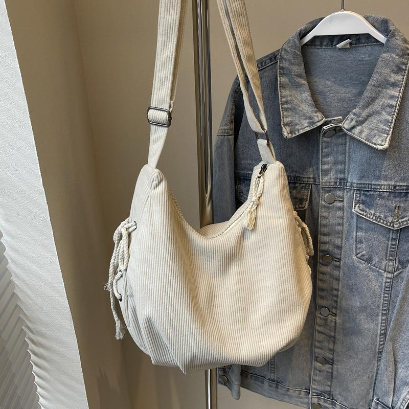 

Women Comfortable and Versatile Texture Crossbody Bags Corduroy Canvas Shoulder Storage Bag Large Capacity Trendy Student Bag білий