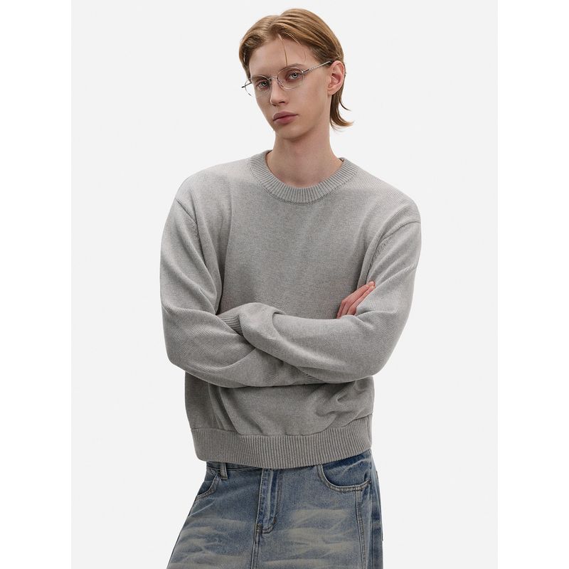 Blaexit American Retro Cleanfit Gray Knitwear Men's Boxy Short Wide Stripesd Long-Sleeved Knitwear