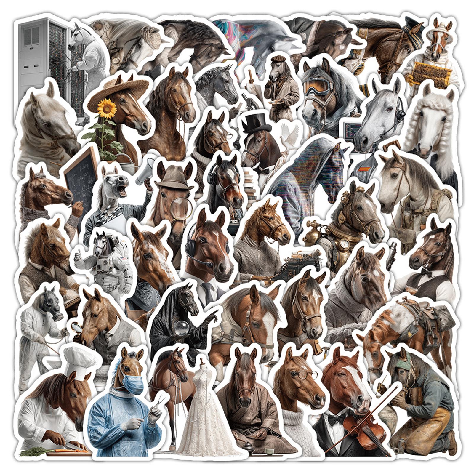 50pc Chinese Horse Stickers Cartoon New Year Horse Success Stationery Box Stickers One Size