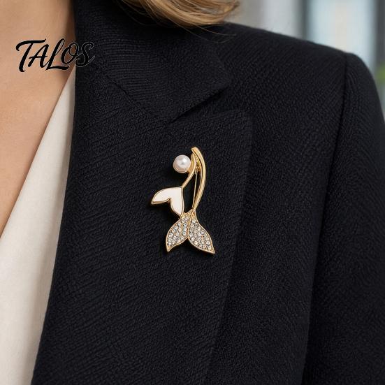 Alloy Brooch for Women Pearl Fishtail Pin, Strong Buckle Design, Sturdy Electroplated Fashion Accessory Finish Brooch, Marine Style Coats Shirts Bags