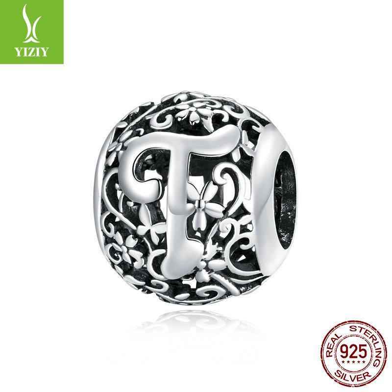 Mori 26 Letter T Jewelry Accessories, Fashion Smear S925 Silver Diy Beads Scc1444-T