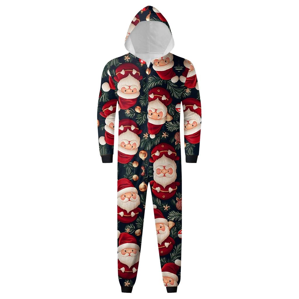 Christmas Print Parent-Child Outfit Hooded Zipper One-Piece Fashionable Home Suit Set