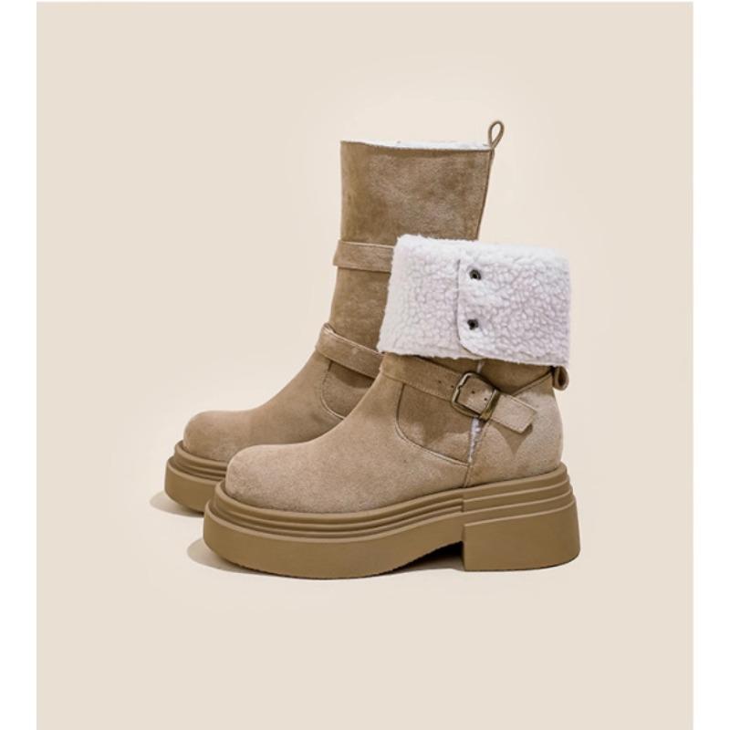 

Thick-soled velvet Martin boots for women s autumn and winter new warm snow boots retro heightening long tube 40 хаки
